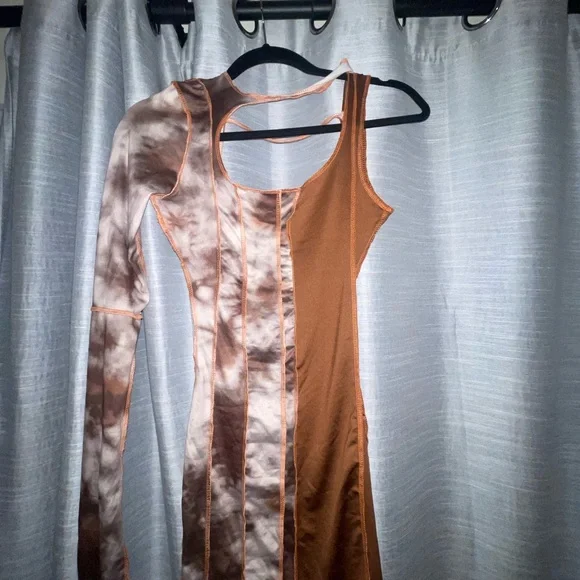 ❌SOLD❌Fashion Nova Brown Patchwork Thread Dress - Picture 6 of 6